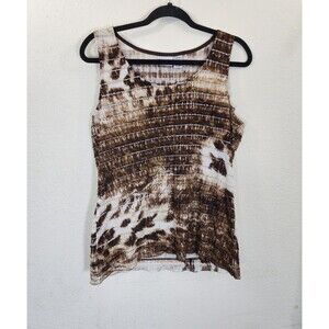 Chicos Tank Top Size 1 Medium Brown Tie Dye Crinkle Pleat Sleeveless Stretch